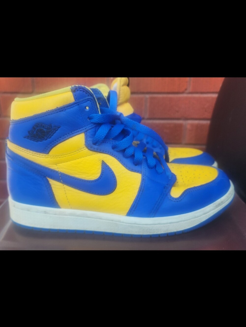 Kids Nike Jordan 1 Blue and Yellow High-Top Sneakers